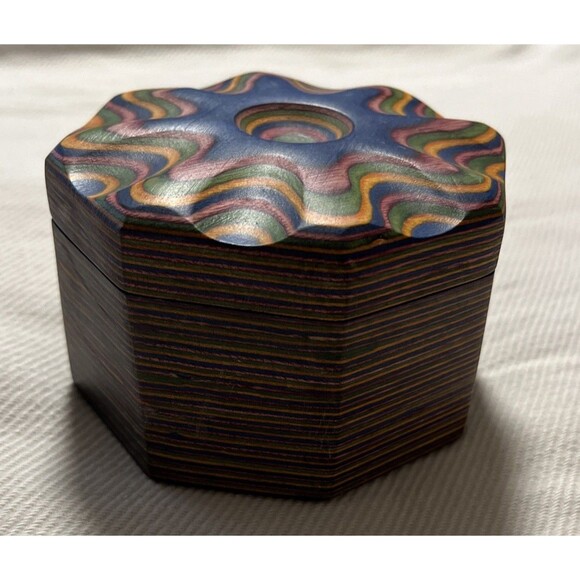 Island Bamboo Pakkawood Salt Cellar (Blue, Pink, Green, Gold) 3.5”x 2” - Picture 4 of 9